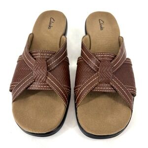 Clarks Artisan Owl Women's Brown Leather Comfort Slide Sandals 81876 Size 9M